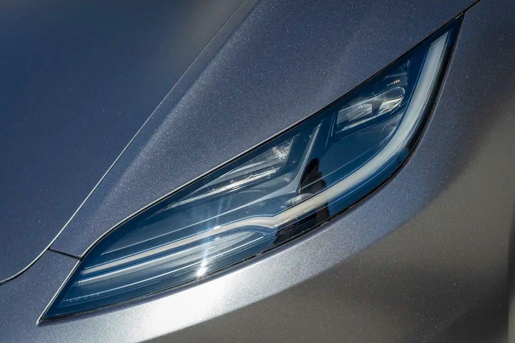 Tesla Model 3 bonnet view satin grey colour change wrap in Sydney