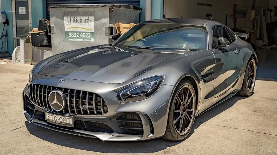 Clear paint protection film applied to a Mercedes‑Benz GT, professionally installed by a Sydney vehicle wrap specialist.